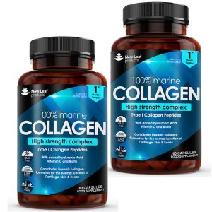 Value twin pack of Super Collagen Supplement Type 1 Hydrolysed 100% Marine Collagen Capsules + Hyaluronic Acid, Vitamin C and Biotin