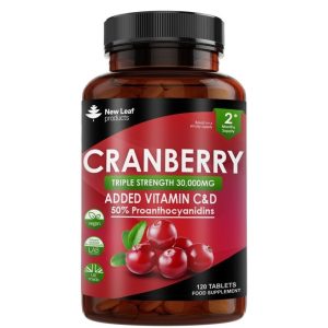 Cranberry Tablets Triple Strength 30000mg - 120 Cranberry Supplements Enriched With Vitamin C & D
