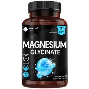 Magnesium Glycinate Supplements - 1040mg of Magnesium - 120 High Strength Capsules Providing 208mg Elemental Magnesium Per Serving - Pure Active Ingredient - UK Manufactured by New Leaf Products