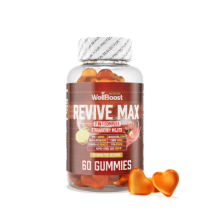 Revive Max Gummies, NAD 300mg, Alpha-Lipoic 300mg, Resveratrol 250mg, TMG 250mg, CoQ10 100mg, Vit K2 100mg and Astaxanthin 6mg per serving- Chewabl Vegan sugar free gummies, strawberry Mojito flavour.