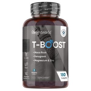 WeightWorld T Boost - With Zinc, Maca Extract, Magnesium, Fenugreek - Dietary Supplement - 180 Vegan Tablets - 3 Months Supply - Free from Magnesium Stearate