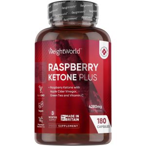 WeightWorld Raspberry Ketone Plus 4280mg - with Apple Cider Vinegar, Vitamin C, Caffeine & Green Tea - 180 Capsules (3 Months Supply) - Vegan, Keto & Low Carb Diet-Friendly Raspberry Ketones Supplement