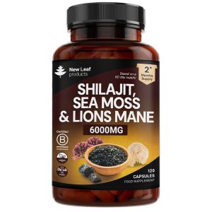 Shilajit, Sea Moss & Lions Mane Capsules - 120 High Strength 6000mg Capsules with 60% Fulvic Acid 100% Fruiting Body - Vegan, UK Made 360 Capsules