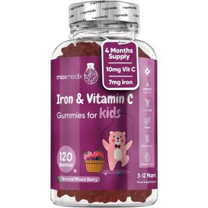 maxmedix Iron & Vitamin C Gummies for Kids - 4 Months Supply - 120 Gummies - Natural Mixed Berry Flavour - Kids Iron Gummies for Energy & Immune System - Vegan Iron Supplements for Kids - No Aftertaste