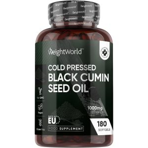 WeightWorld Black Seed Oil Capsules 1000mg - 180 Softgels (Capsules) - 6 Months Supply - Cold Pressed Black Cumin Seed Oil - 1 per Day - Source of Thymoquinone & Omega Fatty Acids - Kalonji or Nigella Sativa