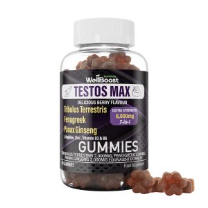Testos MAX Strength Gummies, 6000mg (7in1) Tribulus Terrestris, Fenugreek, Panax Ginseng Extracts, L-Arginine, Zinc, VIT D3 and VIT B6, Vegan, Sugar-Free for Adults with Berry Flavour.