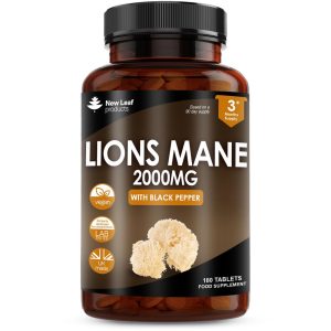 Lions Mane Mushroom 2000mg - 180 High Strength Vegan Tablets - Lion's Mane Supplement with Black Pepper
