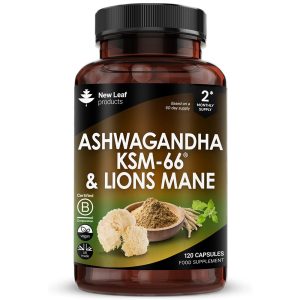 Ashwagandha KSM-66 & Lions Mane Capsules - 120 High Strength 2000mg Vegan Capsules with Black Pepper