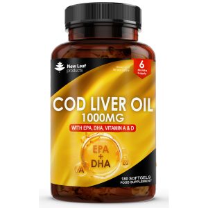 Cod Liver Oil Capsules 1000mg - 180 High Strength Softgels with Omega 3, EPA DHA
